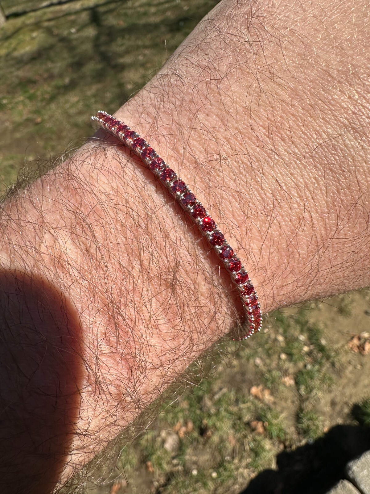 Pre-owned Silver Real Iced Ruby Red Moissanite 3mm Tennis Bracelet 925  Pass Diamond Test