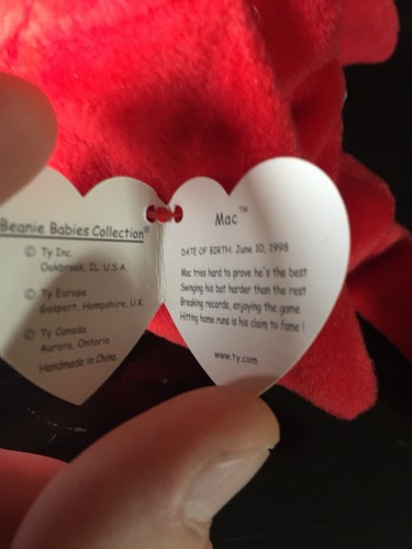 Extremely Rare TY Beanie Baby MAC THE CARDINAL with ALL ERRORS—MINT