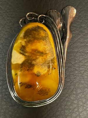 VTG MODERN NATURAL BUTTERSCOTCH EGG YOLK AMBER STERLING SILVER PIN BROOCH 19.4g