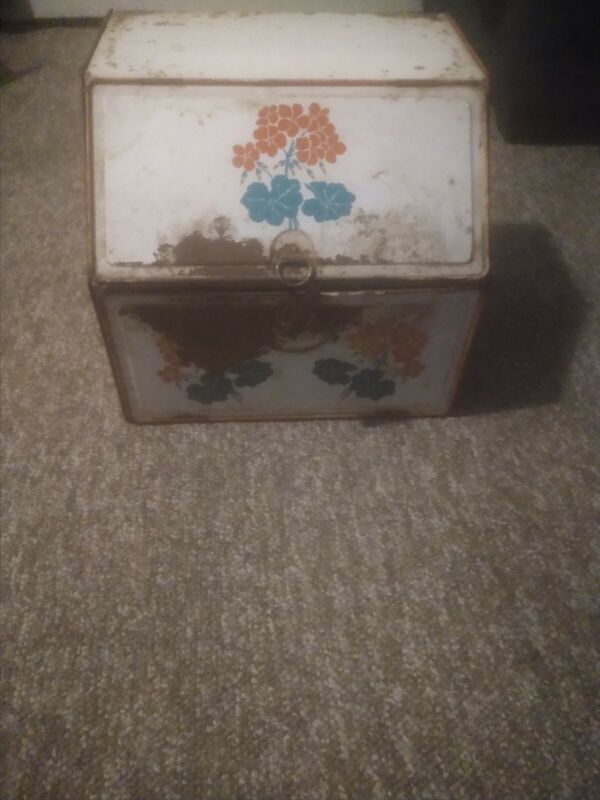 Vintage Tin Metal Breadbox, 2 Shelves, Double Decker, Floral,