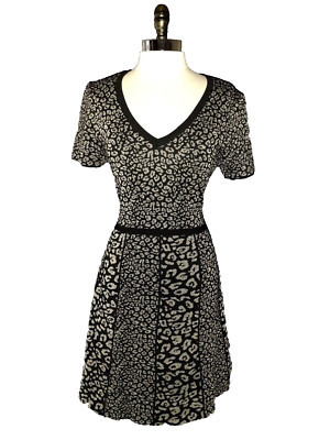 NEW DONNA RICCO Size XL Sweater Dress Black Gold Sparkle Leopard Animal Print