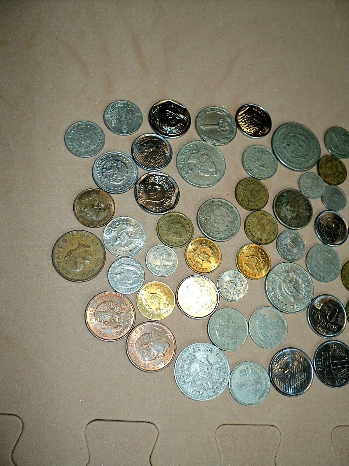 bag of 57 South American coins  Colombia Guatemala Mexico Argentina Brazil Chile