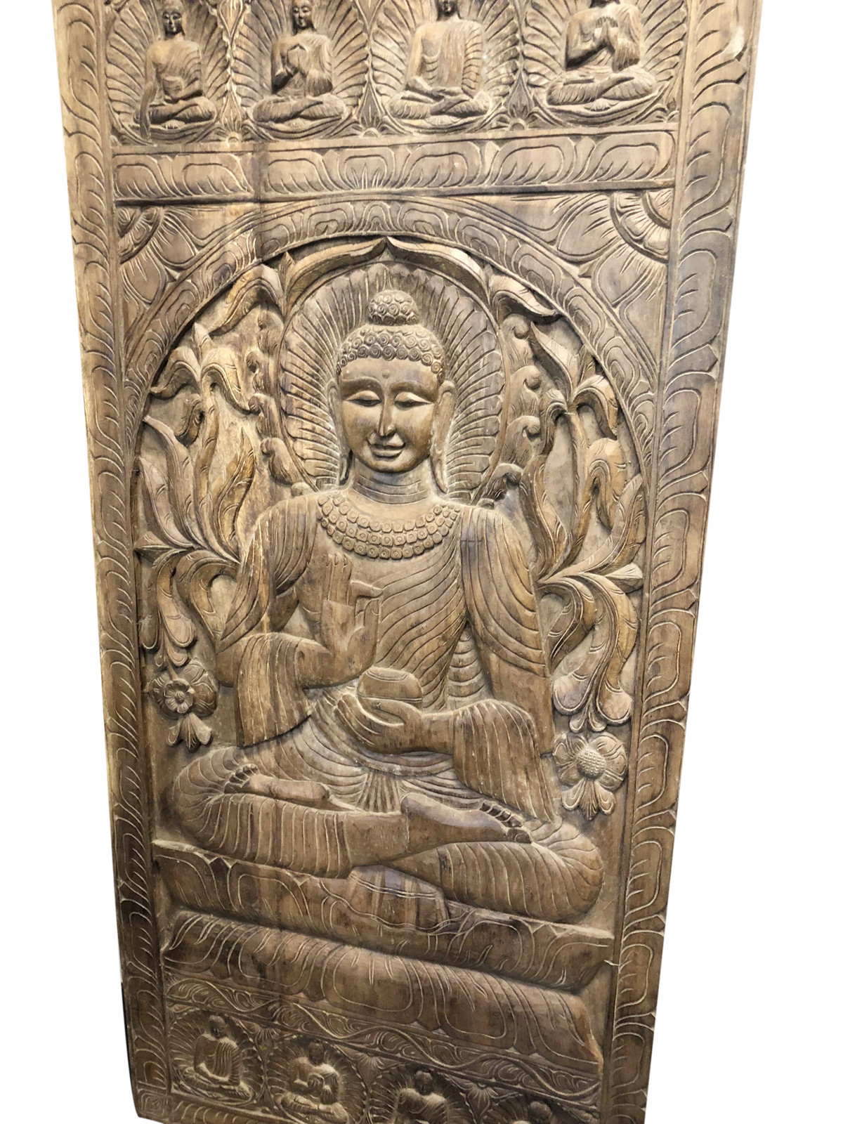Buddha barn door RECLAIMED WOOD CARVED RUSTIC Wall Art Panel Sculpture YOGA LOVE