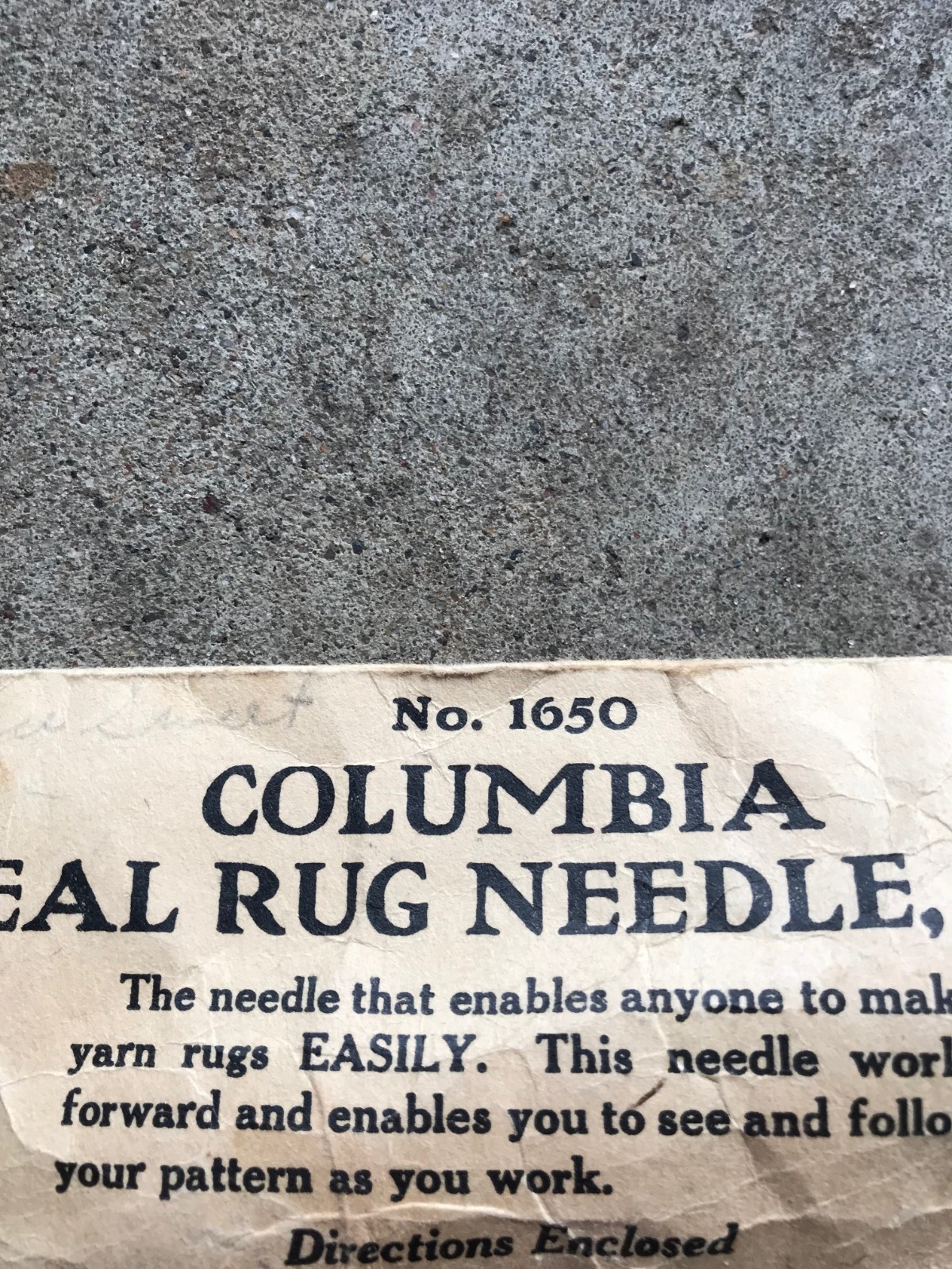 Antique Wooden Columbia Rug Needle No. 1 with Original Instructions and Package