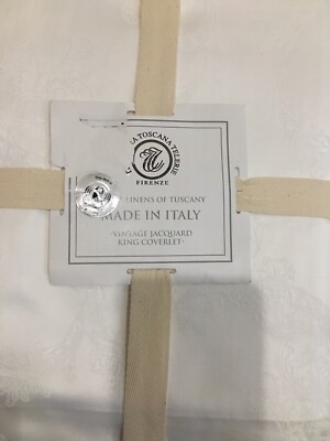 Tessitura Toscana Telerie Firenze VINTAGE JACQUARD  KIG COVERLET ITALY WHITE NIP