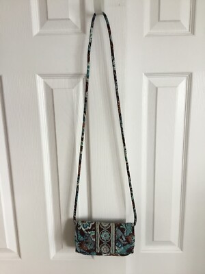 Vera Bradley Quilted Small Trifold Crossbody Purse In The Java Blue Pattern