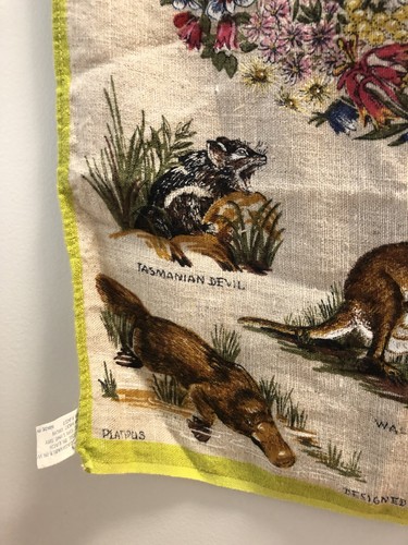 Australia Tasmania Map Vintage Tapestry Tea Towel Made in Poland Pure Linen