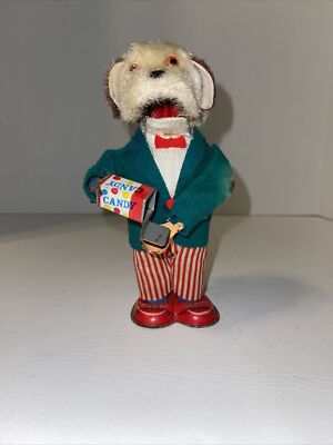 1950s Alps Japan Greedy Pup Tin Litho Mechanical Wind Up Toy Dog