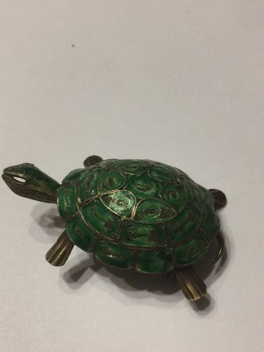 800 Stamped Silver Filigree Green Enamel TURTLE Pin Brooch From Estate