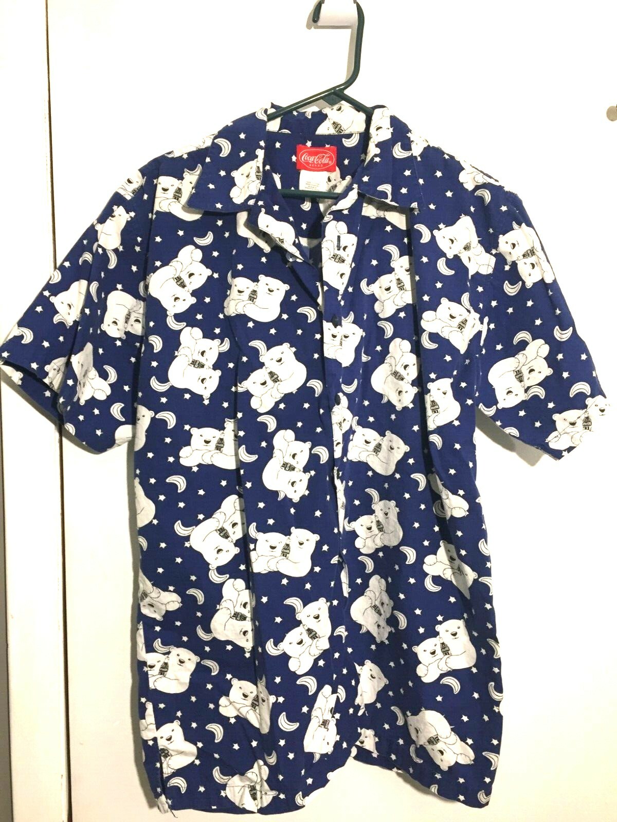 Vintage COCA-COLA POLAR BEAR PAJAMA Shorts & SHIRT Size L Moon Stars K7
