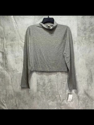 

KINGSTON GREY Женский серый эластичный укороченный топ с длинными рукавами и высоким воротником для юниоров