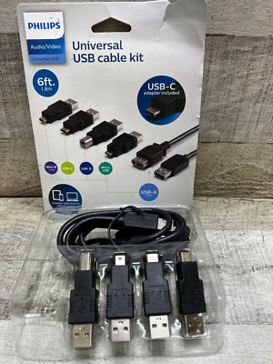 Philips 6' USB 2.0 Universal Kit with USB-C Black For all brands