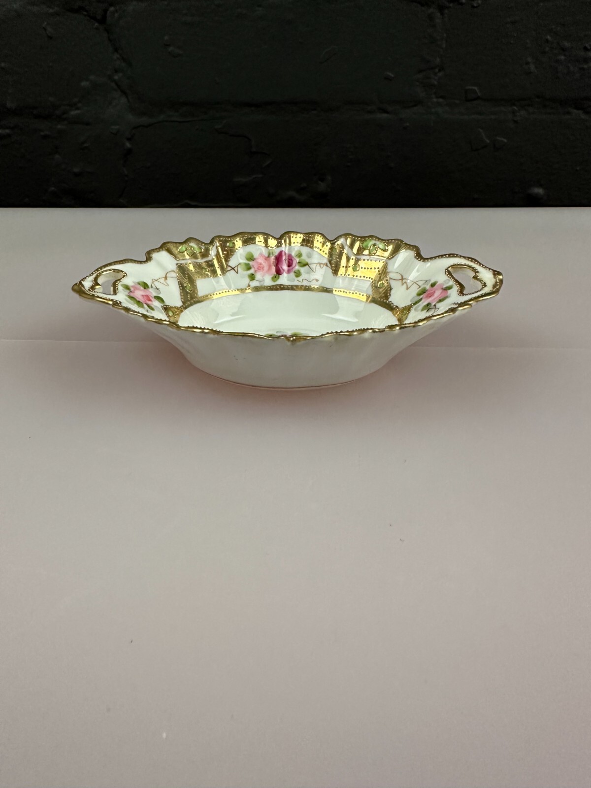 Noritake Japan Trinket Dish Hand Painted Floral Gold Gilt 14 cm x 10 cm
