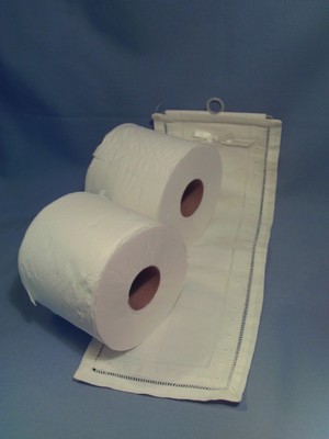 Embroidered Ecru TP Storage Toilet Paper 2 Spare Roll Holder ~ Simple Style