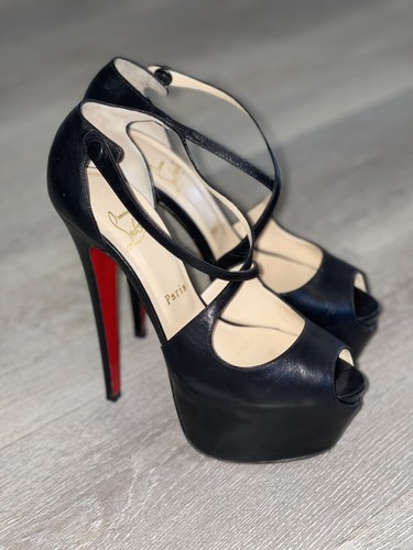 靴 Christian Louboutin  37 Christian Louboutin Exagona 160 Black Leather Red Bottoms peep toe