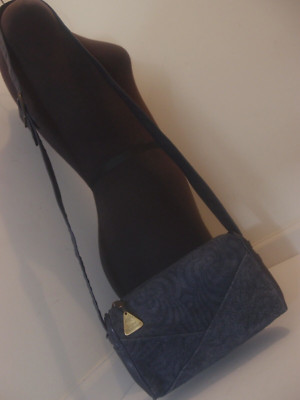 Stone Mountain Small Blue Suede Leather Purse - Black Interior - Crossbody