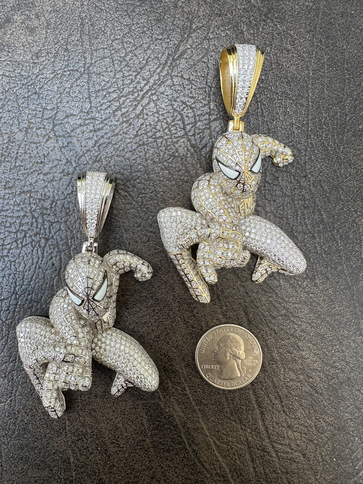Pre-owned Harlembling Moissanite Real 925 Silver/14k Gold Plated Large Iced Spiderman Pendant Necklace In White