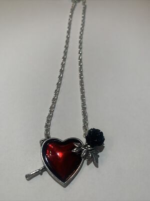 Alchemy Gothic  Wound By Necklace Black Rose Red Heart Pendant P848 New