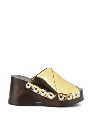 Женские босоножки GANNI Womens Gold 1-1/2 на платформе и танкетке в стиле ретро без шнуровки, кожаные босоножки 37