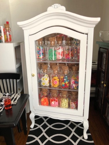 1:12 dollhouse display Shelf Wooden Cabinet with Mirror  Three Shelves furniture