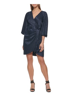 

DKNY Женское темно-синее платье с вырезом выше колена с искусственным запахом для вечеринки, Navy