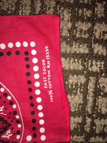 Vintage Red Fast Color 100% Cotton RN 15234 Bandana Lot #37