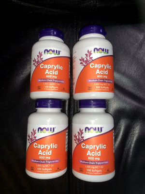 Lot Of 4 Now Foods Caprylic Acid 600 mg 100 Softgels GMP