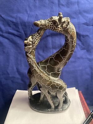 Hand Carved Stone Kissing Giraffes, 9 In