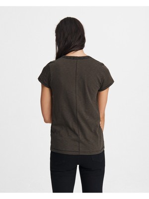 

RAG - BONE Женский зеленый топ в полоску с короткими рукавами и круглым вырезом