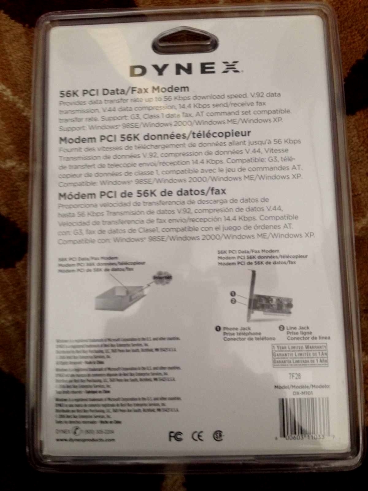 Dynex DX-M101 56K V.92 PCI Internal Data/Fax Modem