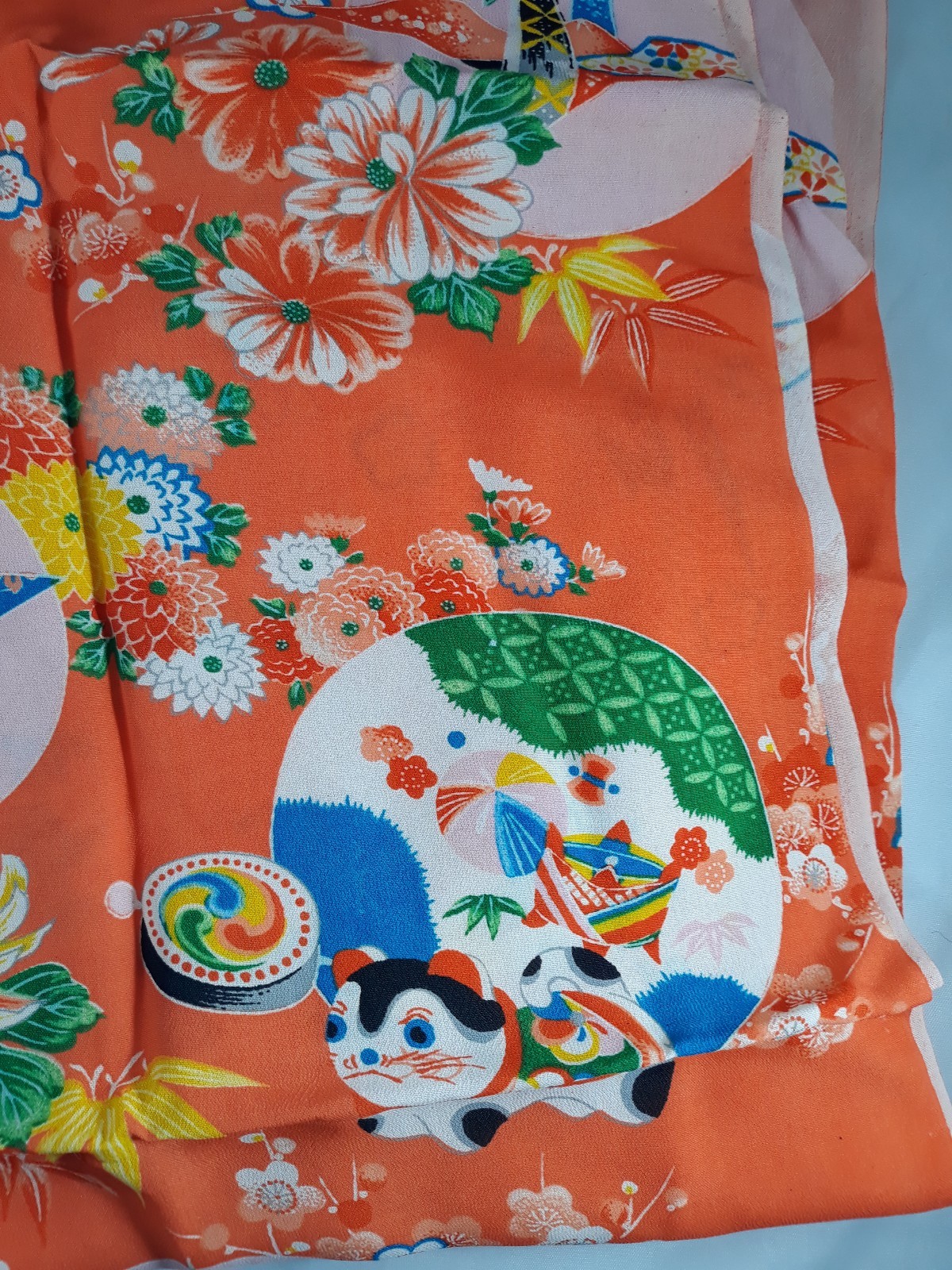 Vintage Japanese Fabric  Silk Rayon Crepe Orange 29