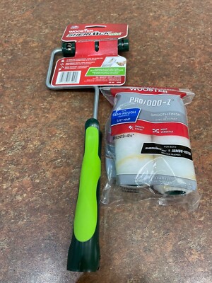 Wooster Jumbo Koter Shergrip Mini Roller Frame + 2 x 4.5'' Paint Rollers 1/2'' nap