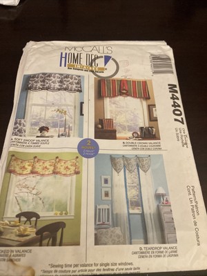 McCall s Sewing Patterns Home Dec In-A-Sec #M4407 4 Styles of Window Valances