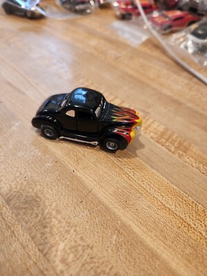 Tyco Black Willys Ford Coupe With Flames HO Scale Slot Car Runs 
