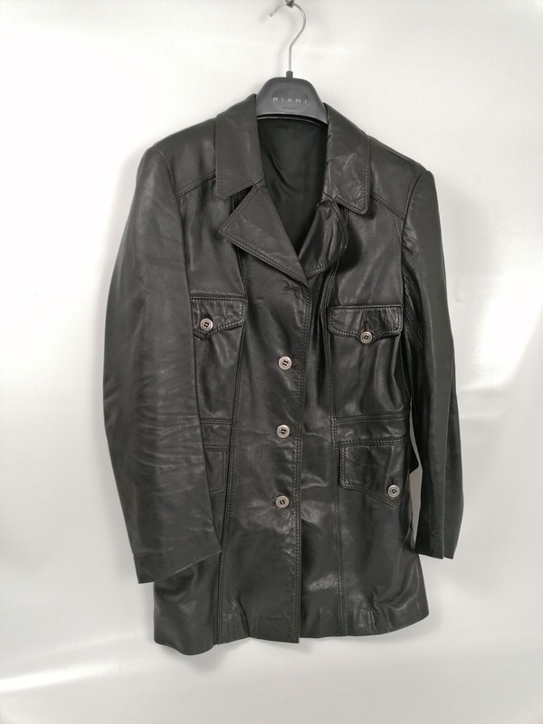 Lederjacke Gr. 42 Vintage Kurzmantel Leder Blazer Schwarz