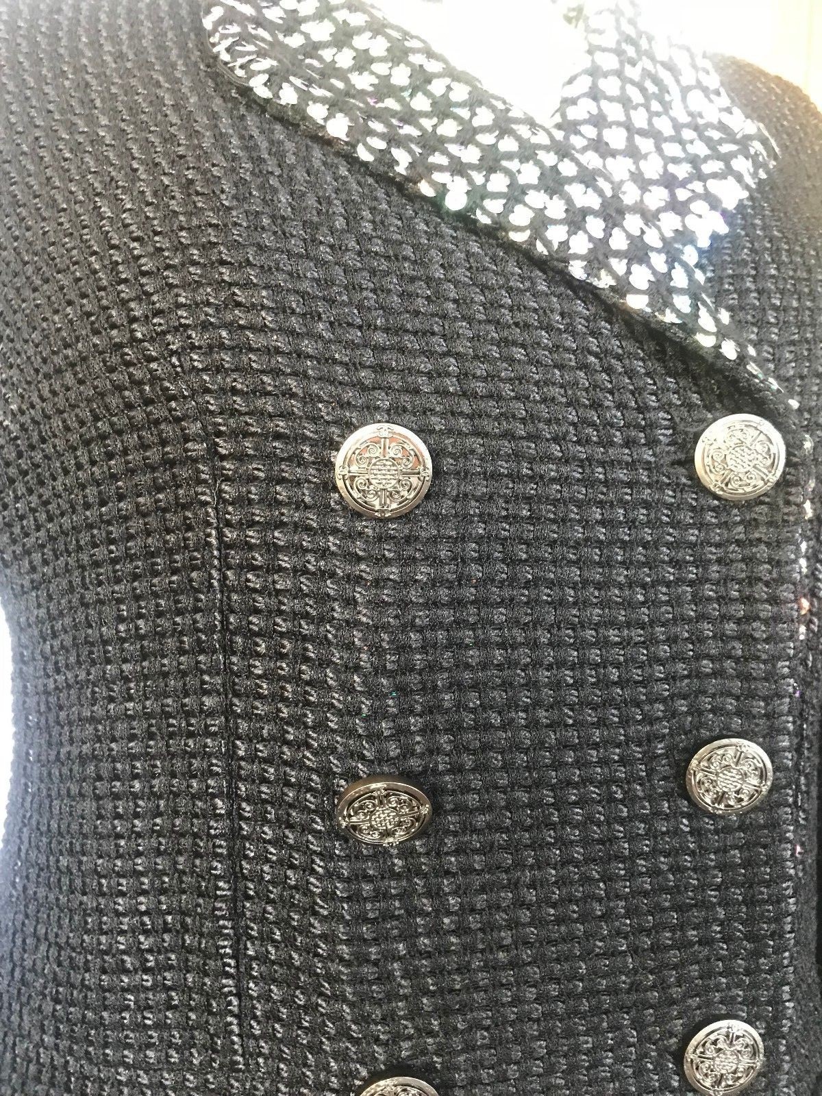 Elegant Black CHANEL Silk & Wool Suit with Sequins