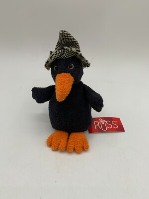 New Russ CACKLE Crow Hat Plush 6'' Thanksgiving Black Orange Tag Halloween