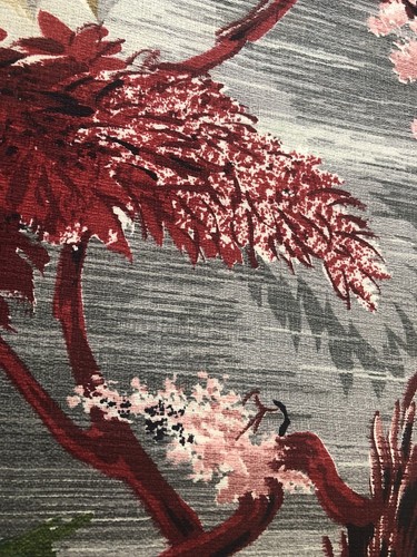 Vintage Barkcloth Floral Green, Burgundy, Pink, Gold, Gray 11 Yards Avail Per Yd