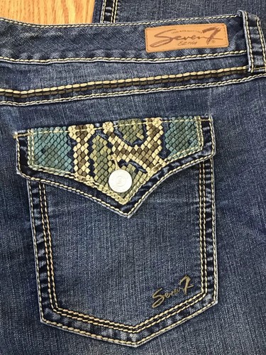 Seven7 Women's Jeans Bootcut SZ 24 Inseam 32 Medium Wash Embellished Pockets