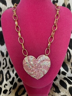 Betsey Johnson SPARKLY Light Pink Peppermint Swirl Crystal AB Heart Necklace