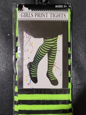 Girls Black And green Stripe Print Tights 3+ Witch  by Regent Halloween costume 
