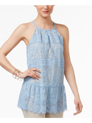 Женская светло-голубая кружевная майка на бретелях без рукавов ALFANI Размер: 12