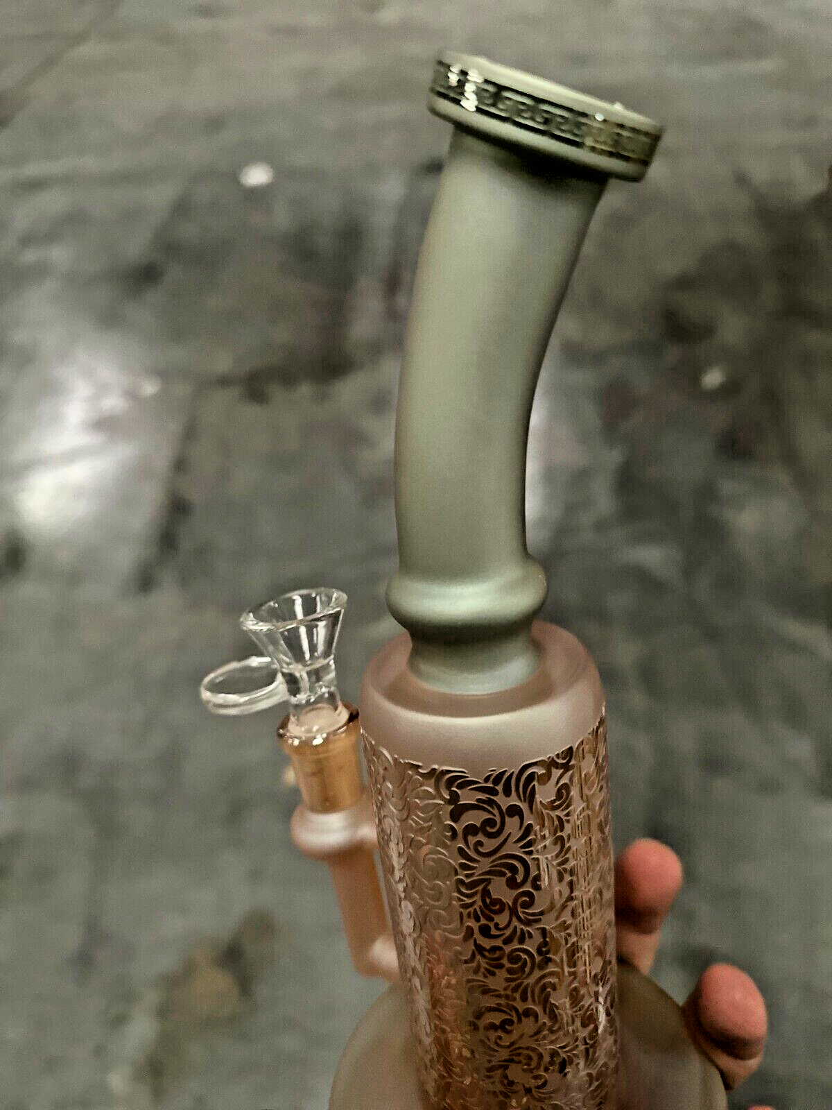 10" Carved craft Glass Bongs Smoking Glass Water Pipe with 14mm Round handle