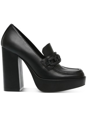 

STEVE MADDEN Женские черные лоферы без шнуровки Rhylee на каблуке с цепочкой 1 дюйм на платформе 9,5 м, Черный, RHYL01S1