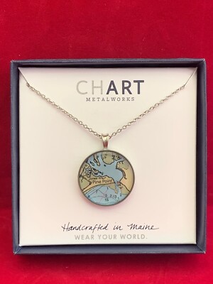 NEW IN BOX CHART METALWORKS PEWTER AND RESIN 18'' PENDANT NECKLACE PINE POINT, ME