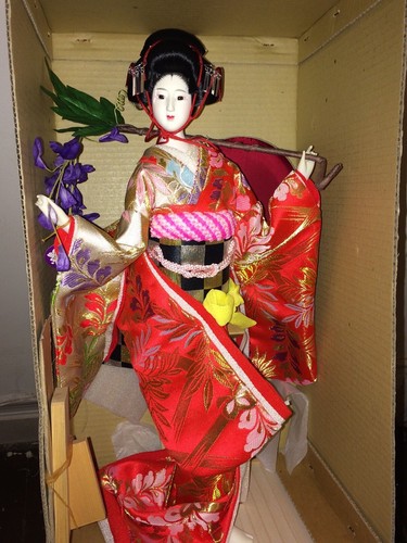 N ihonga 絵画　6号　Japanese doll 大正ロマン Vintage Antique Old Asian Japanese Doll With Six Wigs Hanako