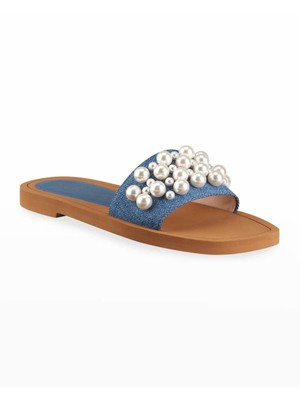 STUART WEITZMAN Женские темносиние джинсовые босоножки Goldie Slip On Slide с жемчугом, 6 B