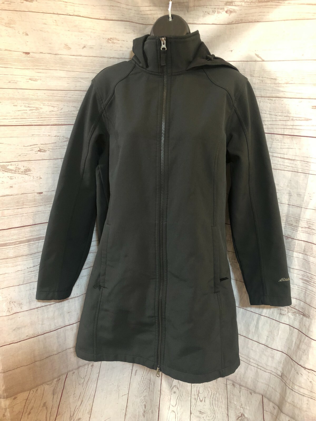 Eddie Bauer Women’s Jacket Hooded Black Two Way Zipper Front Size L Large