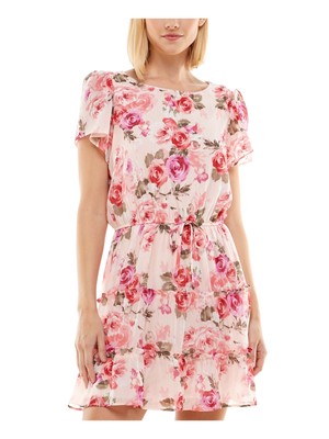 

Женское платье CRYSTAL DOLLS с оборками и круглым вырезом выше колена с короткими рукавами для вечеринок, Розовый