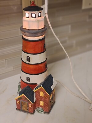 Le Max. 1998 Porcelain Glass Table Lamp Lighthouse 10  2 Bulb Working